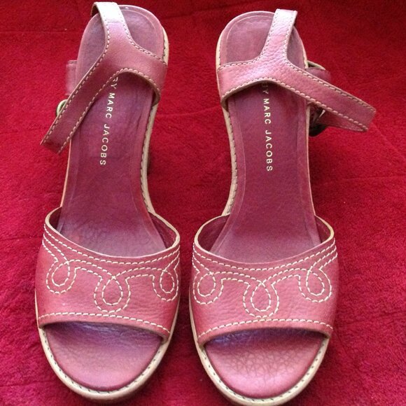 Marc by Marc Jacobs Leather Sandal Pumps Block Heel Italy US 7.5 EU 37.5 - Picture 1 of 9